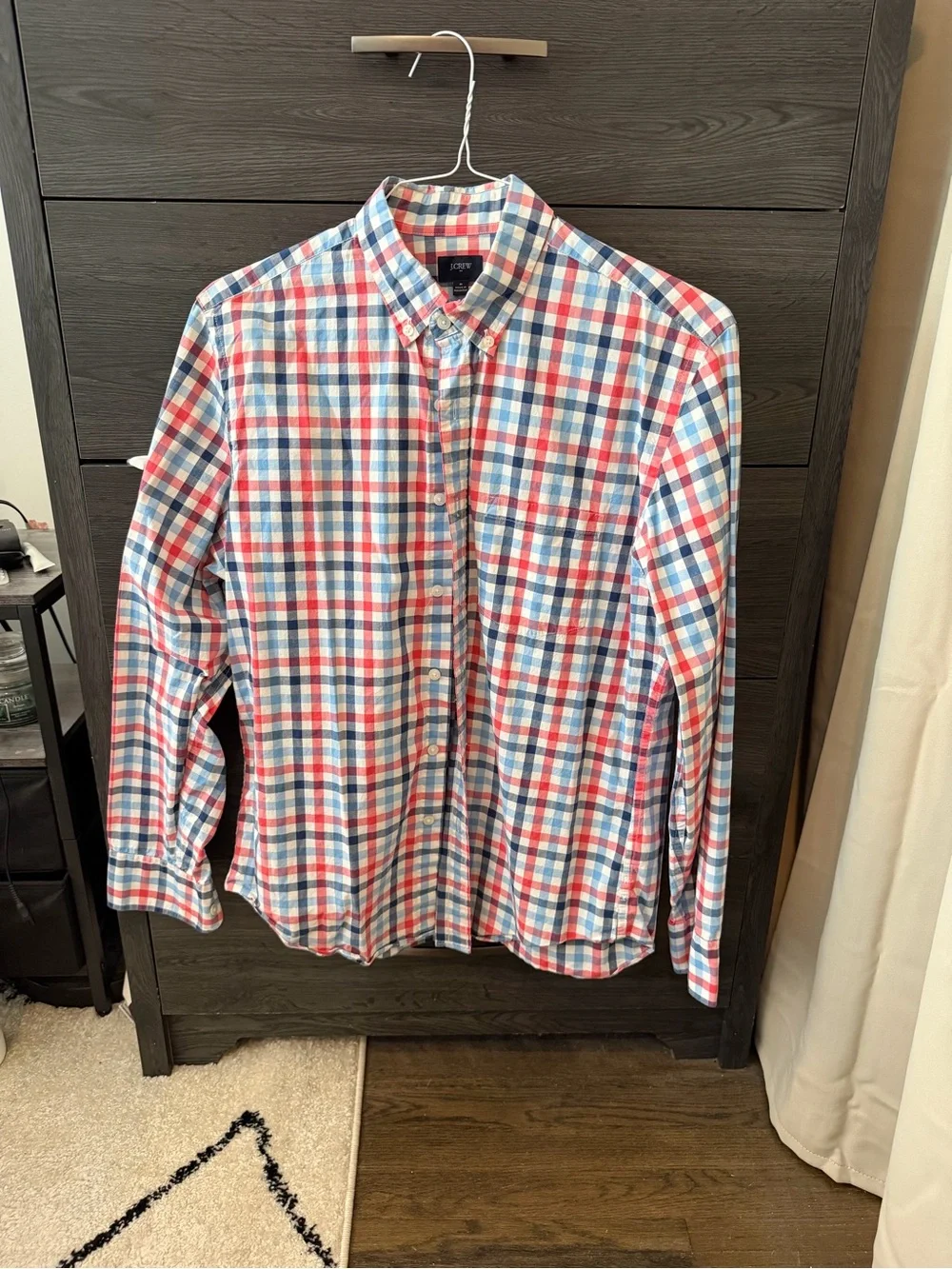 J. Crew Men's Red, Blue & White Checked Button-Down Shirt